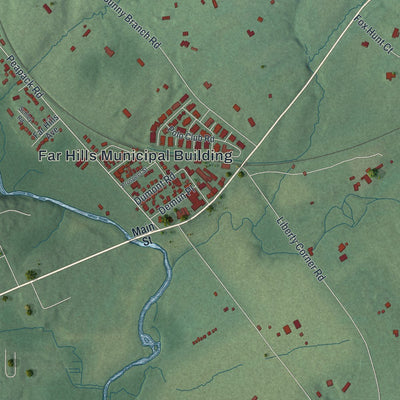 Close-up of the map of Far Hills, New Jersey print showing street and building detail