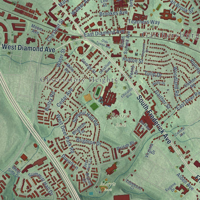 Close-up of the map of Gaithersburg, Maryland print showing street and building detail