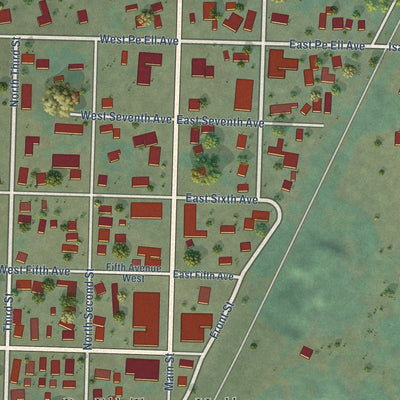 Close-up of the map of Pe Ell, Washington print showing street and building detail