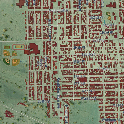 Close-up of the map of Calumet City, Illinois print showing street and building detail