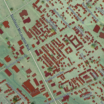 Close-up of the map of Jennings Lodge, Oregon print showing street and building detail