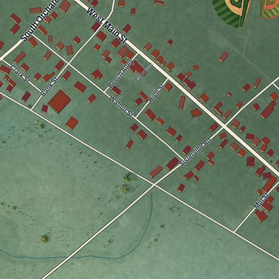 Close-up of the map of Hamersville, Ohio print showing street and building detail