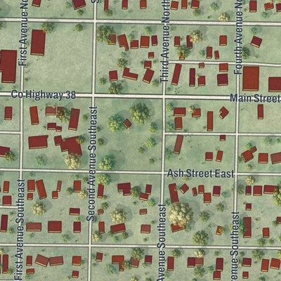 Close-up of the map of Trimont, Minnesota print showing street and building detail