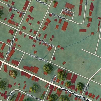 Close-up of the map of McConnellsburg, Pennsylvania print showing street and building detail