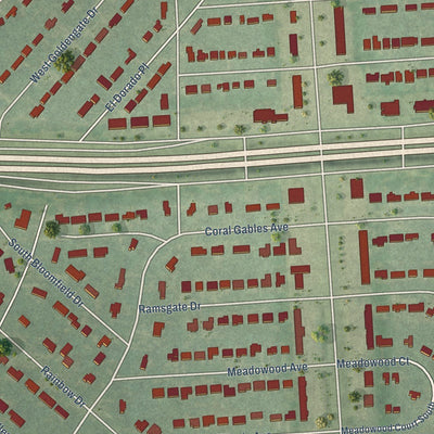 Close-up of the map of Lathrup Village, Michigan print showing street and building detail