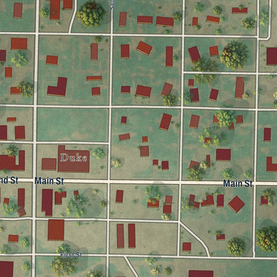 Close-up of the map of East Duke, Oklahoma print showing street and building detail