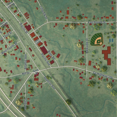 Close-up of the map of Randall, Minnesota print showing street and building detail