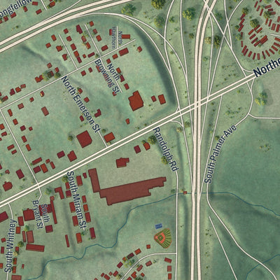 Close-up of the map of Claycomo, Missouri print showing street and building detail