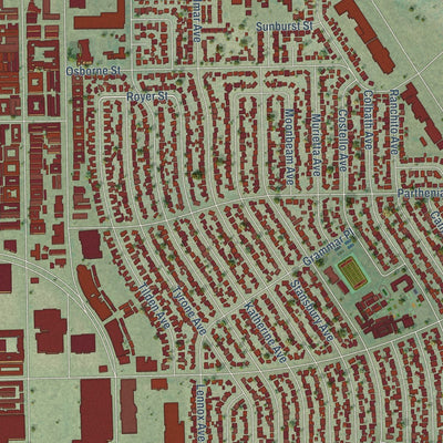 Close-up of the map of Panorama City, California print showing street and building detail