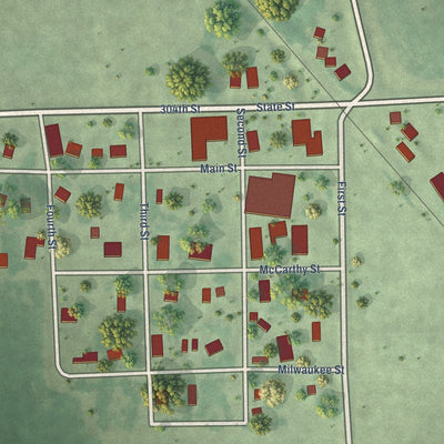 Close-up of the map of Utica, South Dakota print showing street and building detail