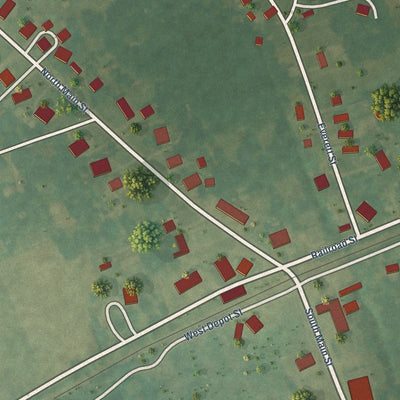 Close-up of the map of Newsoms, Virginia print showing street and building detail