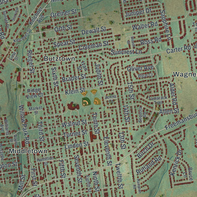 Close-up of the map of Bethlehem, Northampton County, Pennsylvania print showing street and building detail