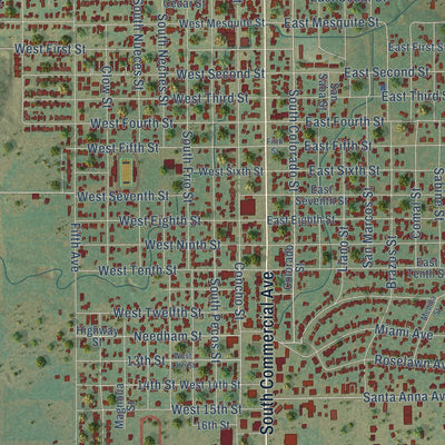 Close-up of the map of Coleman, Texas print showing street and building detail