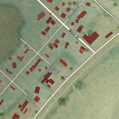 Close-up of the map of Bassett, Arkansas print showing street and building detail