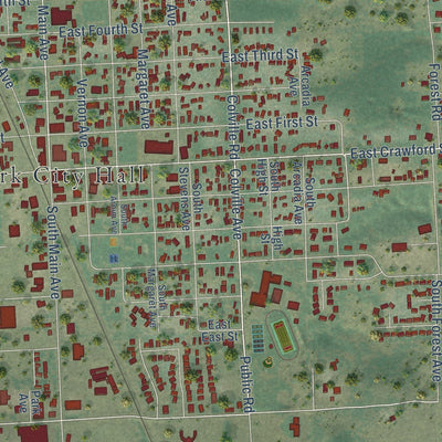 Close-up of the map of Deer Park, Washington print showing street and building detail