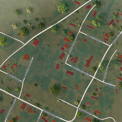 Close-up of the map of Allenville, Missouri print showing street and building detail
