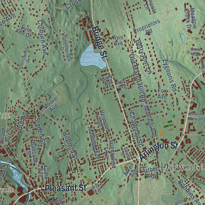 Close-up of the map of Dracut, Massachusetts print showing street and building detail