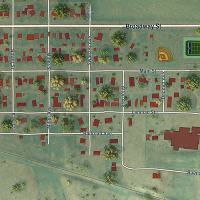Close-up of the map of Denton, Montana print showing street and building detail