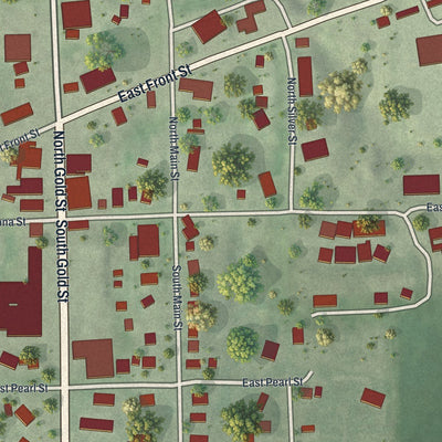 Close-up of the map of Wykoff, Minnesota print showing street and building detail