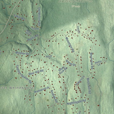 Close-up of the map of Brookline, New Hampshire print showing street and building detail
