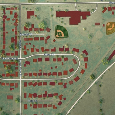 Close-up of the map of Oreana, Illinois print showing street and building detail