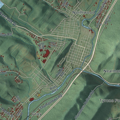 Close-up of the map of Snyder, Blair County, Pennsylvania print showing street and building detail