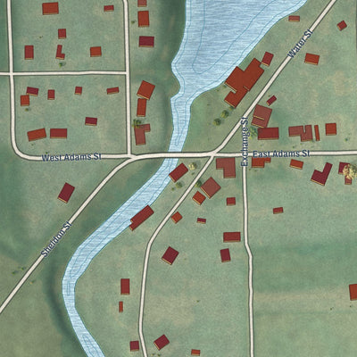Close-up of the map of Rockdale, Wisconsin print showing street and building detail