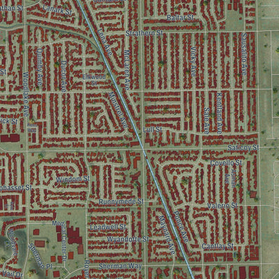 Close-up of the map of West Hills, California print showing street and building detail