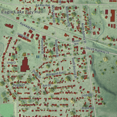 Close-up of the map of Eagle Lake, Minnesota print showing street and building detail