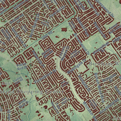 Close-up of the map of Spring, Texas print showing street and building detail