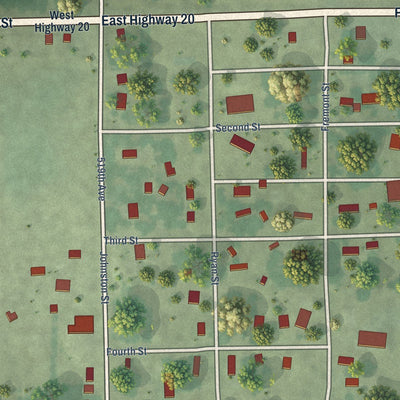 Close-up of the map of Royal, Nebraska print showing street and building detail