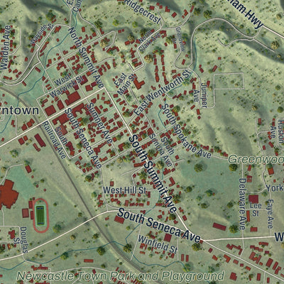 Close-up of the map of Newcastle, Wyoming print showing street and building detail