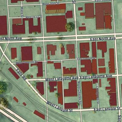 Close-up of the map of Charles North, Maryland print showing street and building detail