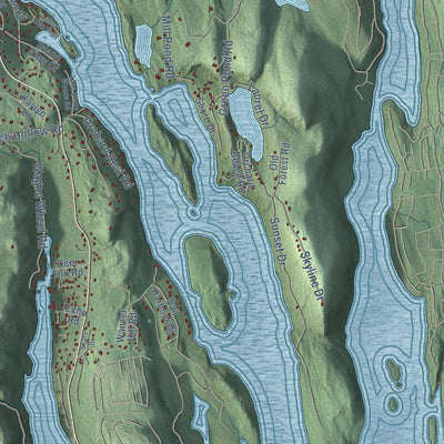 Close-up of the map of Sherman, Connecticut print showing street and building detail