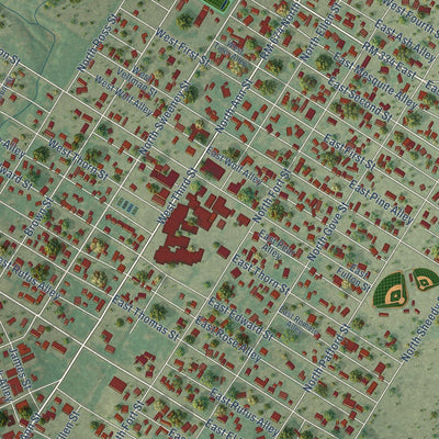 Close-up of the map of Brackettville, Texas print showing street and building detail