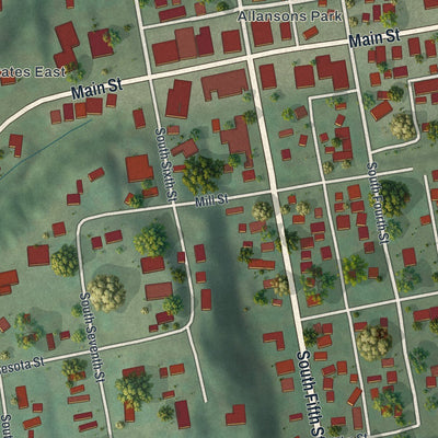 Close-up of the map of Henderson, Minnesota print showing street and building detail