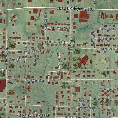 Close-up of the map of Albany, Missouri print showing street and building detail
