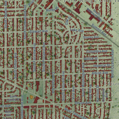 Close-up of the map of Park Ridge, Illinois print showing street and building detail