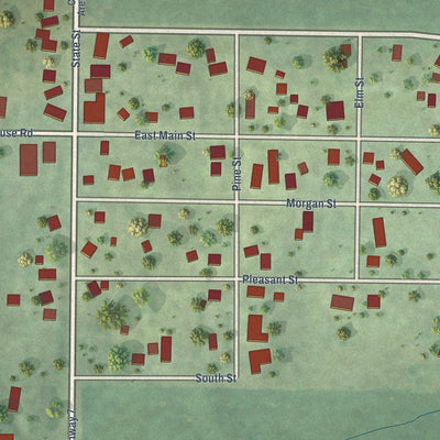 Close-up of the map of Concord, Illinois print showing street and building detail