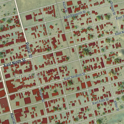 Close-up of the map of Leadville, Colorado print showing street and building detail