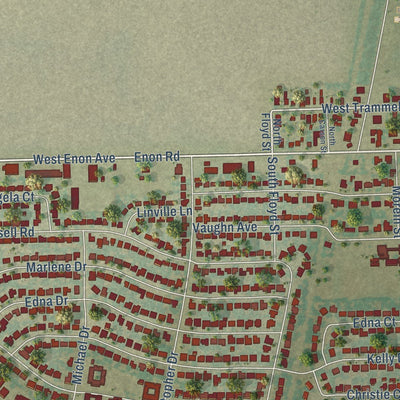 Close-up of the map of Everman, Texas print showing street and building detail