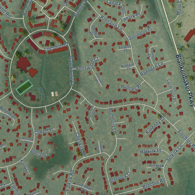 Close-up of the map of Douglass Hills, Kentucky print showing street and building detail