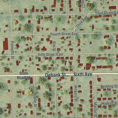 Close-up of the map of Zolfo Springs, Florida print showing street and building detail