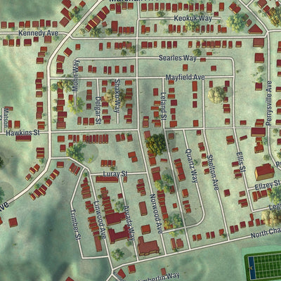 Close-up of the map of Perry South, Pennsylvania print showing street and building detail