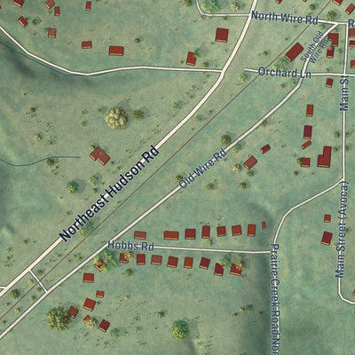 Close-up of the map of Avoca, Arkansas print showing street and building detail