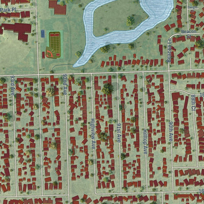 Close-up of the map of Orland Hills, Illinois print showing street and building detail