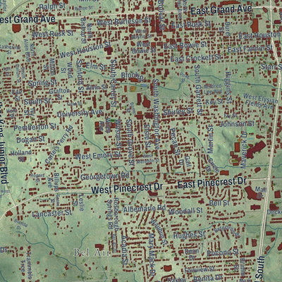 Close-up of the map of Marshall, Texas print showing street and building detail