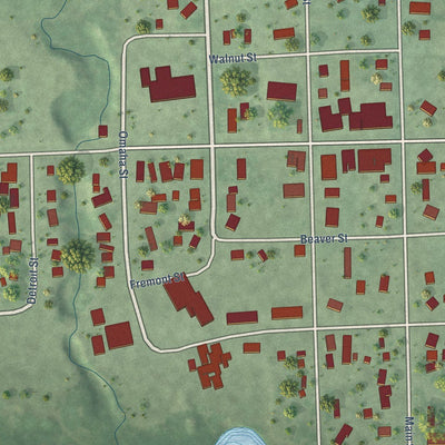 Close-up of the map of Beaver Crossing, Nebraska print showing street and building detail