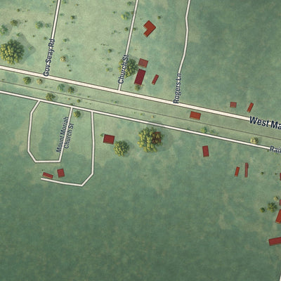 Close-up of the map of Manassas, Georgia print showing street and building detail