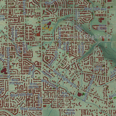 Close-up of the map of Kennewick, Washington print showing street and building detail